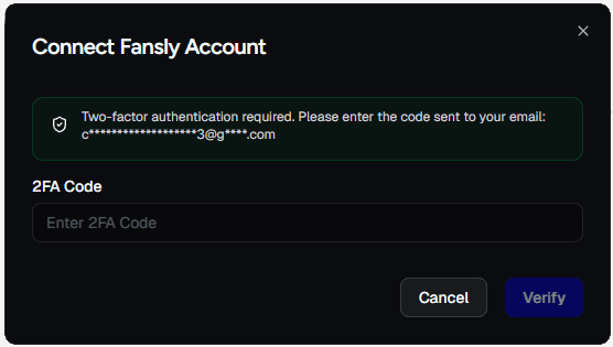 Fansly API Console – Enter 2FA Code