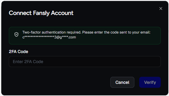 Fansly API Console – Enter 2FA Code